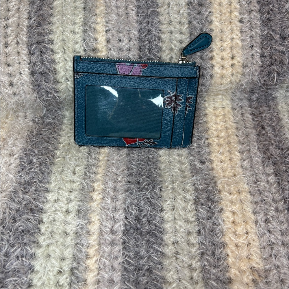 Coach Teal Floral Print ID Case - Picture 2 of 4